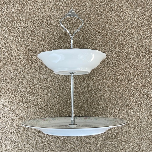 Two Tiered Jewelry Tidbit Cheese Tray Vintage Haviland Blue Garland Bowl Plate - Picture 7 of 8